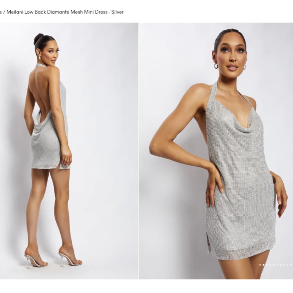 Meshki Meilani Low Back Diamante Mesh Mini Dress - Silver